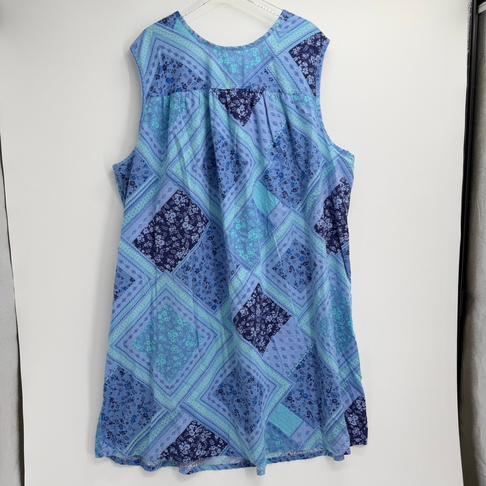 Only Necessities Floral Patchwork House Dress Size 4X Blue Sleeveless Muumuu - Picture 5 of 10